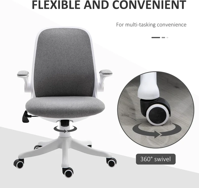 Alt view image 7 of 7 - Vinsetto Office Chair 360° Swivel Task Desk Breathable Fabric Computer Chair with Flip-up Arms and Adjustable Height, Grey