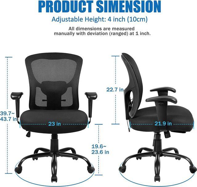 Bigroof Office Chair, Big and Tall Rolling Swivel Chair Ergonomic Mesh Computer Chair 400lbs with Adjustable Lumbar Support Arms High Back Wide Seat T