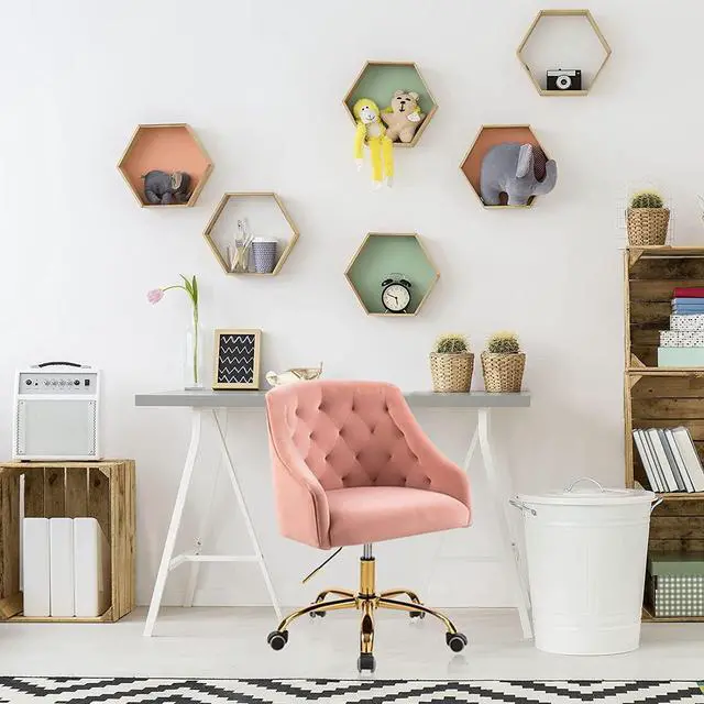 Alt view image 3 of 7 - Sepnine Large Velvet Fabric Swivel Task Chair for Home Office Ergonomic Comfortable Chair - Girls Lovely with Gold Frame for Girls M-6030, Welcome to consult