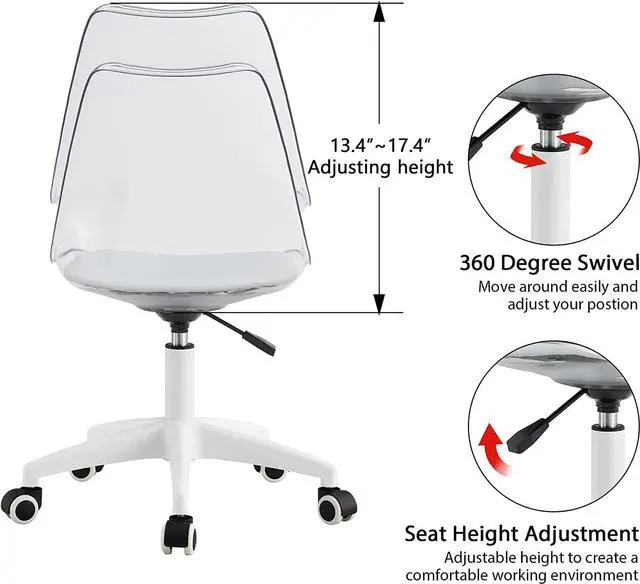 Alt view image 4 of 7 - Acrylic Clear Desk Chair Modern Home Office Ghost Chairs with Wheels Cute Armless Rolling Vanity Plastic Chair with Adjustable Height (Clear)