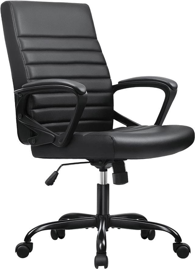 Furmax Mid Back Ribbed Desk Chair PU Leather Executive Office