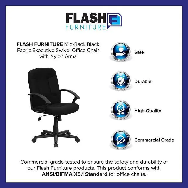 Alt view image 4 of 7 - Flash Furniture Garver Mid-Back Black Fabric Executive Swivel Office Chair with Nylon Arms