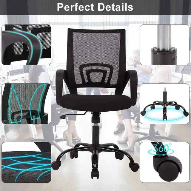 Alt view image 5 of 7 - Office Chair Desk Chair Computer Chair Ergonomic Mid Back Mesh Chair with Lumbar Support & Armrest Modern Adjustable Height Swivel Task Executive Chair for Women Men Adult, Black