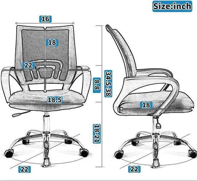 Alt view image 2 of 7 - Office Chair Desk Chair Computer Chair Ergonomic Mid Back Mesh Chair with Lumbar Support & Armrest Modern Adjustable Height Swivel Task Executive Chair for Women Men Adult, Black
