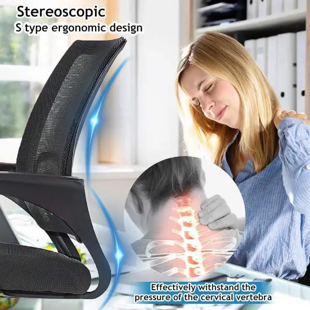 Alt view image 4 of 7 - Office Chair Desk Chair Computer Chair Ergonomic Mid Back Mesh Chair with Lumbar Support & Armrest Modern Adjustable Height Swivel Task Executive Chair for Women Men Adult, Black