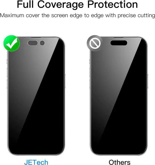 Alt view image 4 of 7 - JETech Privacy Full Coverage Screen Protector for iPhone 14 Pro Max 6.7-Inch (NOT FOR iPhone 14 Pro 6.1-Inch), with Camera Lens Protector, Anti-Spy Tempered Glass Film, 2-Pack Each