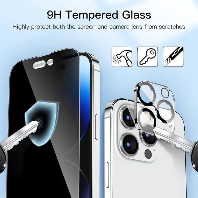 Alt view image 6 of 7 - JETech Privacy Full Coverage Screen Protector for iPhone 14 Pro Max 6.7-Inch (NOT FOR iPhone 14 Pro 6.1-Inch), with Camera Lens Protector, Anti-Spy Tempered Glass Film, 2-Pack Each