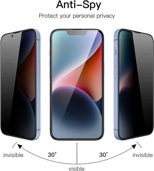 Alt view image 2 of 7 - JETech Privacy Full Coverage Screen Protector for iPhone 14 6.1-Inch (NOT FOR iPhone 14 Plus 6.7-Inch), Anti-Spy Tempered Glass Film, Edge to Edge Protection Case-Friendly, 2-Pack