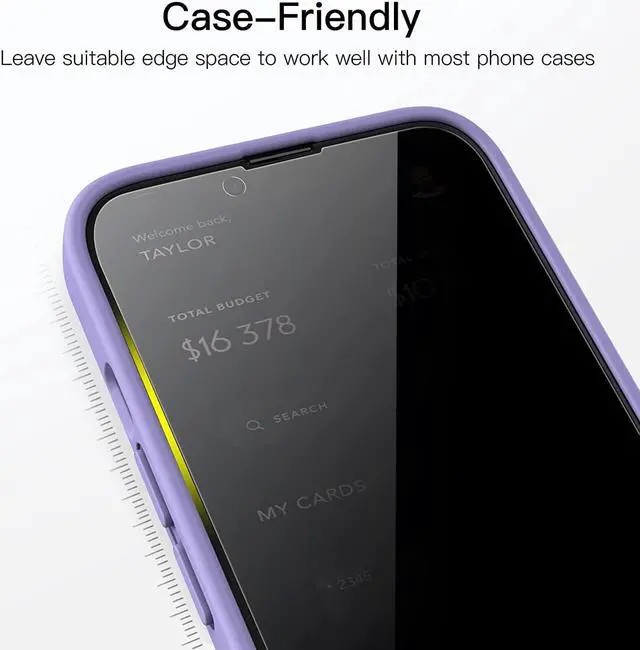 Alt view image 7 of 7 - JETech Privacy Full Coverage Screen Protector for iPhone 14 6.1-Inch (NOT FOR iPhone 14 Plus 6.7-Inch), Anti-Spy Tempered Glass Film, Edge to Edge Protection Case-Friendly, 2-Pack