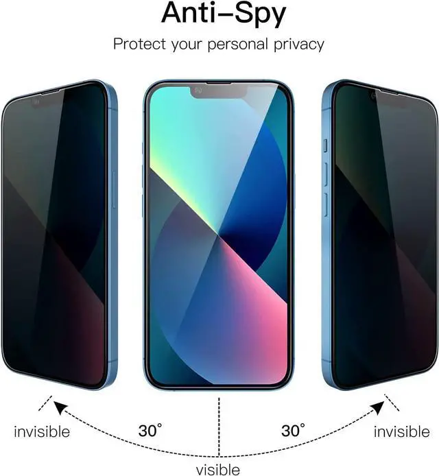 Alt view image 2 of 7 - JETech Privacy Full Coverage Screen Protector for iPhone 13 mini 5.4-Inch, Anti-Spy Tempered Glass Film, Edge to Edge Protection Case-Friendly, 2-Pack