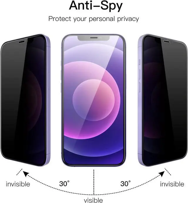 Alt view image 2 of 7 - JETech Privacy Full Coverage Screen Protector for iPhone 12 mini 5.4-Inch, Anti-Spy Tempered Glass Film, Edge to Edge Protection Case-Friendly, 2-Pack