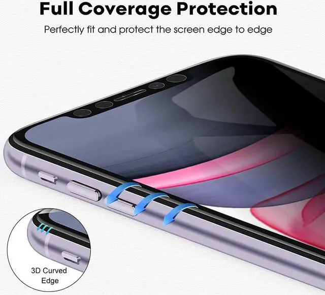 Alt view image 4 of 7 - JETech 4 Way 360° Privacy Screen Protector for iPhone 11/iPhone XR 6.1-Inch, Anti-Spy Full Coverage Tempered Glass Film with Easy Installation Tool, 2-Pack