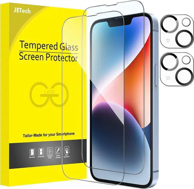Main image of JETech Full Coverage Screen Protector for iPhone 14 6.1-Inch (NOT FOR iPhone 14 Plus 6.7-Inch) with Camera Lens Protector, Tempered Glass Film, HD Clear, 2-Pack Each