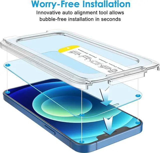 Alt view image 2 of 6 - JETech One Touch Install Screen Protector for iPhone 12/12 Pro 6.1-Inch, Full Coverage Tempered Glass Film, Auto Alignment Tool Kit, HD Clear, 2-Pack