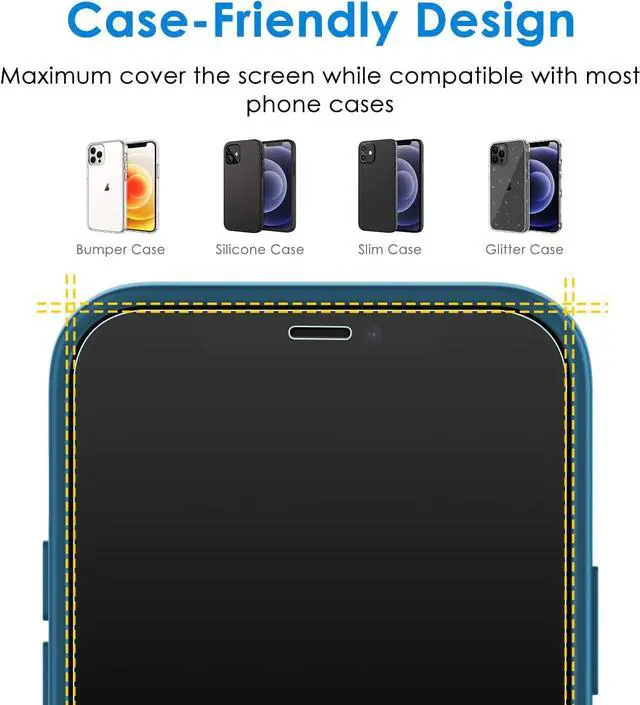 Alt view image 5 of 6 - JETech One Touch Install Screen Protector for iPhone 12/12 Pro 6.1-Inch, Full Coverage Tempered Glass Film, Auto Alignment Tool Kit, HD Clear, 2-Pack