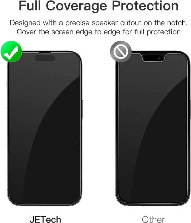 Alt view image 2 of 7 - JETech Full Coverage Screen Protector for iPhone 14 Pro Max 6.7-Inch (NOT FOR iPhone 14 Pro 6.1-Inch), Black Edge Tempered Glass Film with Easy Installation Tool, Case-Friendly, HD Clear, 3-Pack
