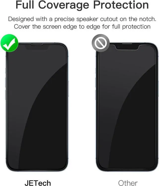 Alt view image 2 of 7 - JETech Full Coverage Screen Protector for iPhone 14 6.1-Inch, Black Edge Tempered Glass Film with Easy Installation Tool, Case-Friendly, HD Clear, 3-Pack