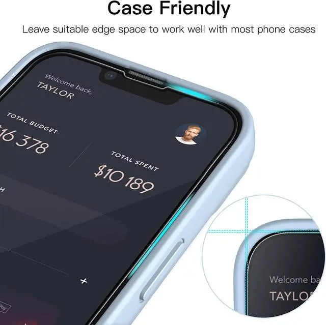 Alt view image 7 of 7 - JETech Full Coverage Screen Protector for iPhone 14 6.1-Inch, Black Edge Tempered Glass Film with Easy Installation Tool, Case-Friendly, HD Clear, 3-Pack