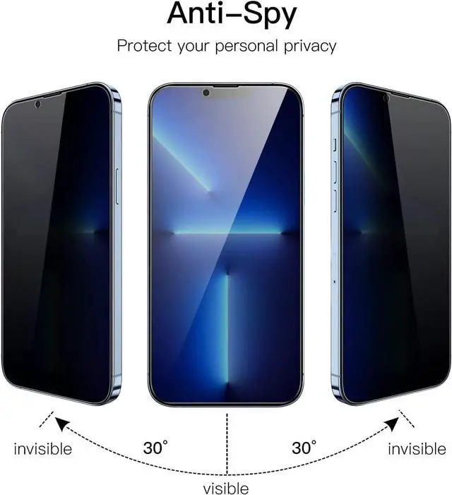 Alt view image 2 of 7 - JETech Privacy Full Coverage Screen Protector for iPhone 13 Pro Max 6.7-Inch, Anti-Spy Tempered Glass Film, Edge to Edge Protection Case-Friendly, 2-Pack