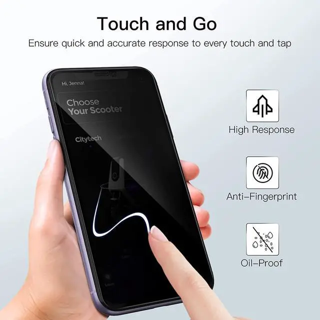 Alt view image 6 of 6 - JETech Privacy Full Coverage Screen Protector for iPhone 11/XR 6.1-Inch, Anti-Spy Tempered Glass Film, Edge to Edge Protection Case-Friendly, 2-Pack
