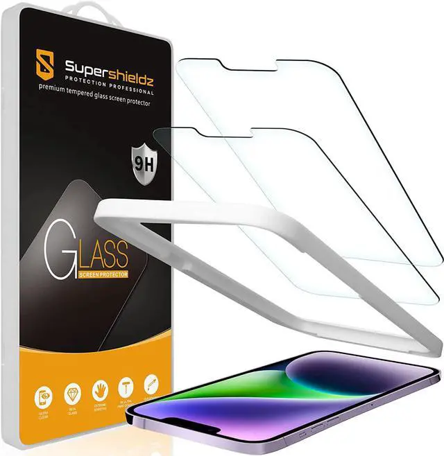 Main image of Supershieldz (2 Pack) Designed for iPhone 14 / iPhone 13 / iPhone 13 Pro (6.1 inch) Tempered Glass Screen Protector with (Easy Installation Tray) Anti Scratch, Bubble Free