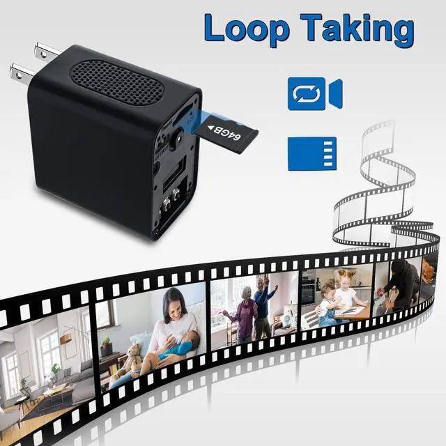 Alt view image 3 of 7 - 64GB Small Nanny Cam Security Camera Charger,1080P Mini Camera with Night Vision Motion Detection
