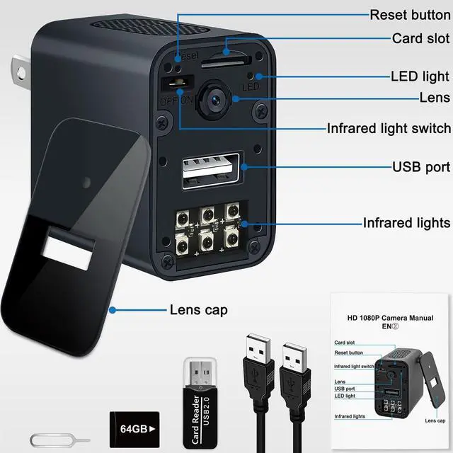 Alt view image 6 of 7 - 64GB Small Nanny Cam Security Camera Charger,1080P Mini Camera with Night Vision Motion Detection