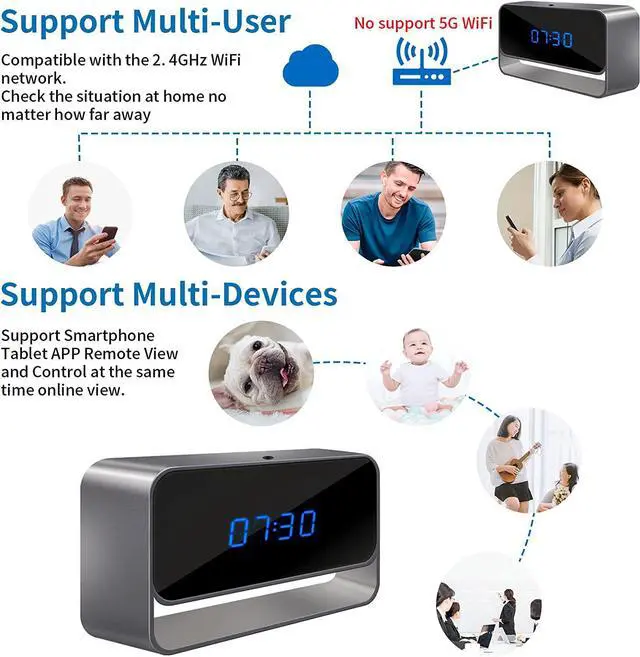 Alt view image 6 of 7 - Hidden Camera Clock-Full HD 1080P WiFi Spy Camera -Wireless Remote Camera Clock with Night Vision and Motion Detection Alert- Nanny Cam Surveillance for Home Office Security