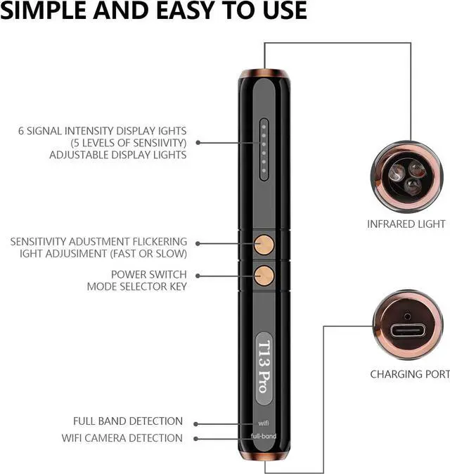 Alt view image 7 of 7 - Hidden Camera Detectors, Spy Camera Finder, Listening Device Detector, RF Detector, GPS Tracker Detector, Hidden Device Detectors - 5 Levels Sensitivity 3 Professional Modes Protect Your Privacy