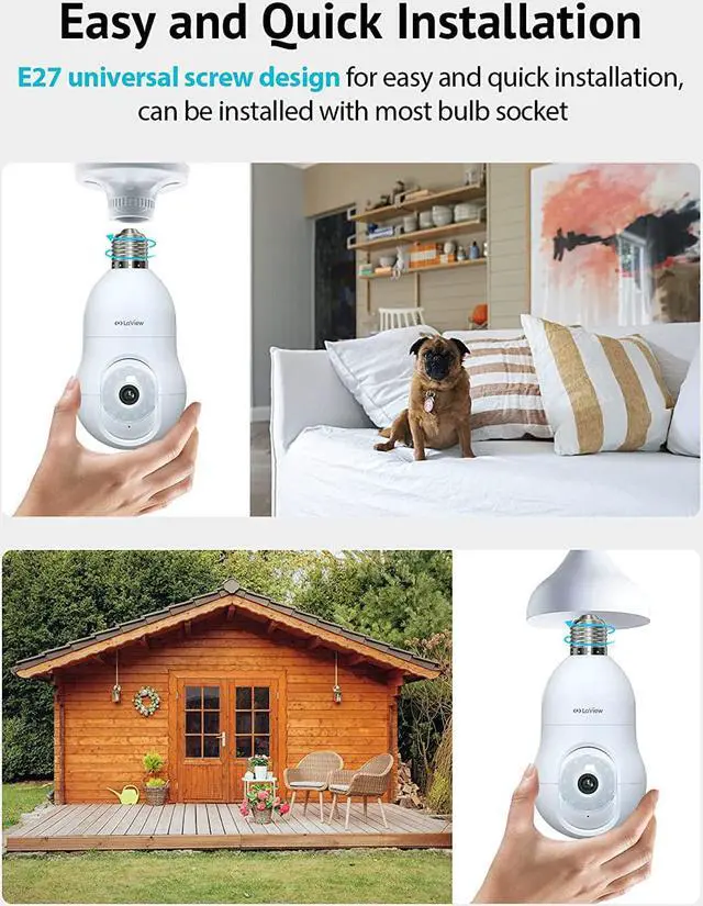 Alt view image 2 of 7 - LaView 4MP Bulb Security Camera 2.4GHz,360° 2K Security Cameras Wireless Outdoor Indoor Full Color Day and Night, Motion Detection, Audible Alarm, Easy Installation, Compatible with Alexa (2 Pack)
