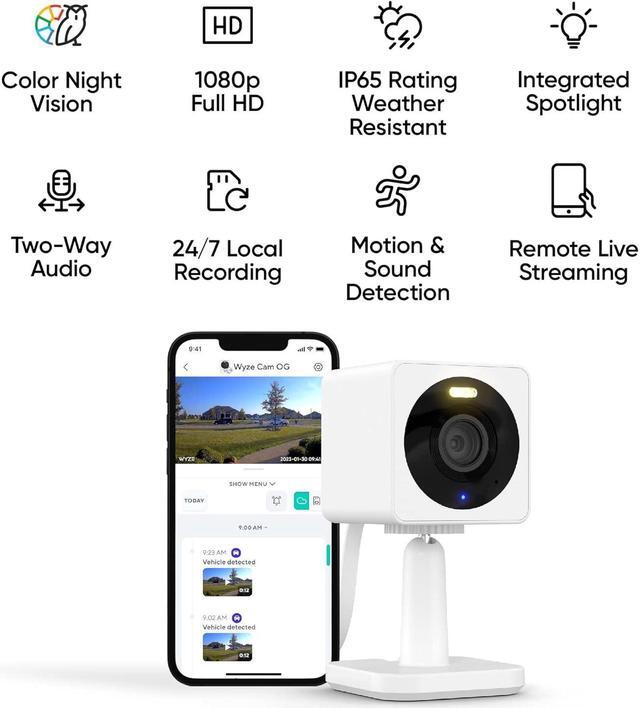 Alt view image 2 of 6 - WYZE Cam OG 1080p HD Wi-Fi Security Camera - Indoor/Outdoor, Color Night Vision, Spotlight, 2-Way Audio, Cloud & Local storage- Ideal for Home Security, Baby, Pet Monitoring Alexa Google Assistant