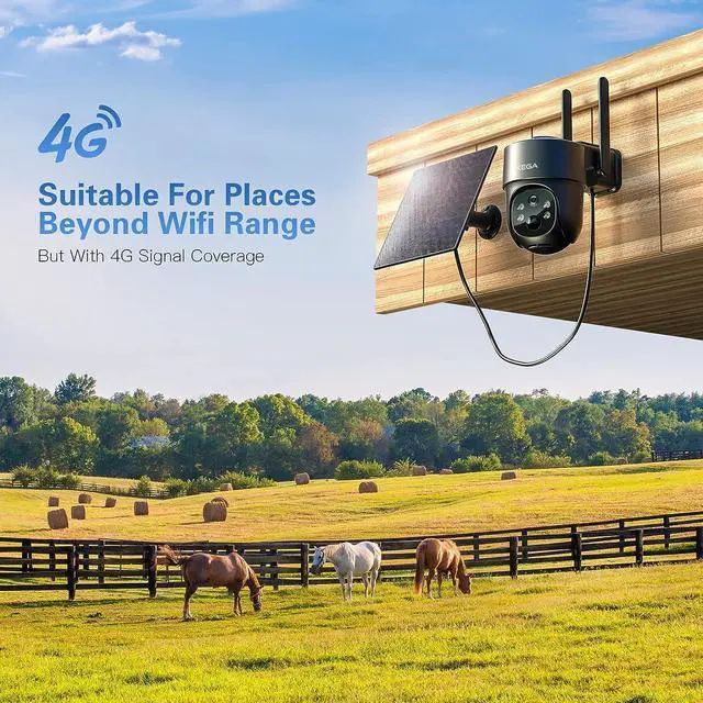 Alt view image 2 of 7 - Xega 4G LTE Cellular Security Camera Solar with SIM Card,Wireless Outdoor No WiFi Security Camera,2K HD PTZ Night Vision Motion Detection 2 Way Talk TF&Cloud Storage IP66, Built-in SIM Card