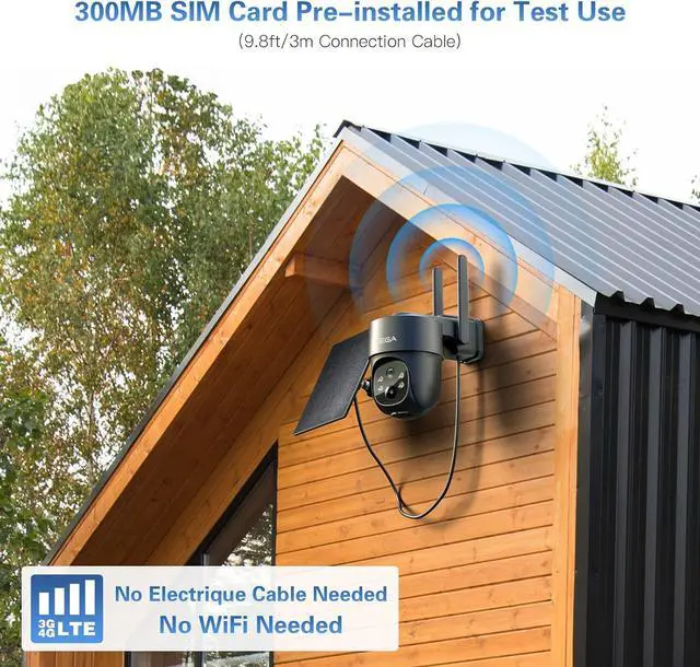Alt view image 4 of 7 - Xega 4G LTE Cellular Security Camera Solar with SIM Card,Wireless Outdoor No WiFi Security Camera,2K HD PTZ Night Vision Motion Detection 2 Way Talk TF&Cloud Storage IP66, Built-in SIM Card
