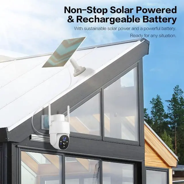 Alt view image 3 of 7 - GMK Solar Security Cameras Wireless Outdoor, 2K Pan Tilt 360° View Battery Powered 2-Way Talk Outdoor Camera Wireless 3MP PTZ WiFi Surveillance Cam Cloud/SD Storage Color Night Vision Spotlight/Siren