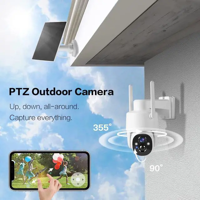 Alt view image 2 of 7 - GMK Solar Security Cameras Wireless Outdoor, 2K Pan Tilt 360° View Battery Powered 2-Way Talk Outdoor Camera Wireless 3MP PTZ WiFi Surveillance Cam Cloud/SD Storage Color Night Vision Spotlight/Siren