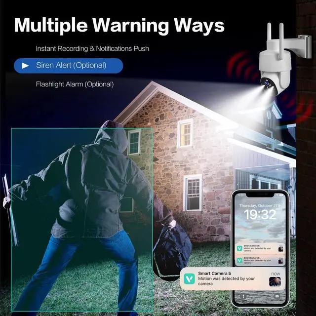 Alt view image 5 of 7 - GMK Solar Security Cameras Wireless Outdoor, 2K Pan Tilt 360° View Battery Powered 2-Way Talk Outdoor Camera Wireless 3MP PTZ WiFi Surveillance Cam Cloud/SD Storage Color Night Vision Spotlight/Siren