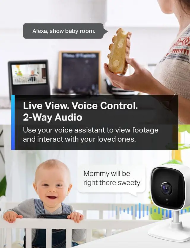 Alt view image 4 of 7 - Tapo 1080P Indoor Security Camera for Baby Monitor Dog Camera w/Motion Detection 2-Way Audio Siren Night Vision Cloud & SD Card Storage Works w/Alexa & Google Home (Tapo C100)