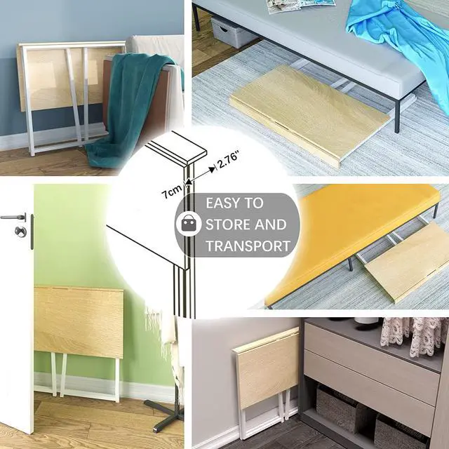 Alt view image 5 of 7 - 4NM 31.5" Small Folding Desk, Foldable Computer Home Office Desk, Study Writing Table for Small Space Saving Bedroom, Easy Assembly - Natural and White