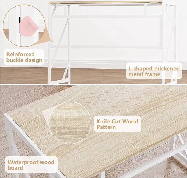 Alt view image 5 of 7 - Elephance Folding Desk Writing Computer Desk for Home Office, No-Assembly Study Office Desk Foldable Table for Small Spaces