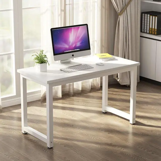 Alt view image 2 of 7 - Tribesigns Modern Simple Computer Desk, 47 inch Office Desk Computer Table, Study Writing Study Desk for Home Office, White