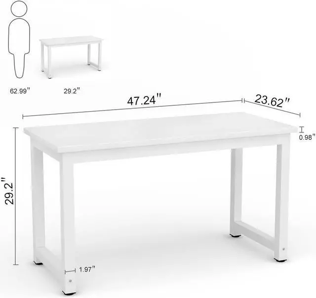 Alt view image 3 of 7 - Tribesigns Modern Simple Computer Desk, 47 inch Office Desk Computer Table, Study Writing Study Desk for Home Office, White