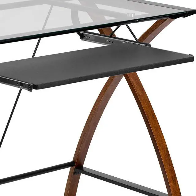 Alt view image 6 of 6 - Flash Furniture Jude Tempered Glass Computer Desk with Pull-Out Keyboard Tray and Crisscross Frame, Small Computer Desk for Home Office, Cherry/Clear