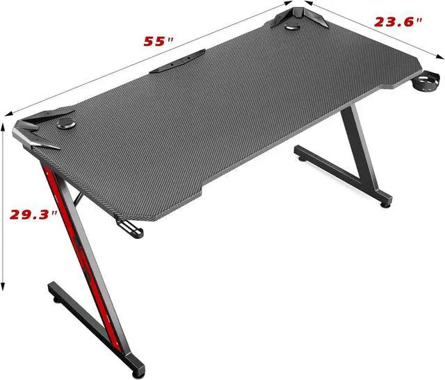 Alt view image 3 of 7 - Homall Gaming Desk Computer Desk Gaming Table Z Shaped Pc Gaming Workstation Home Office Desk with Carbon Fiber Surface Cup Holder and Headphone Hook (Black, 55 Inch)