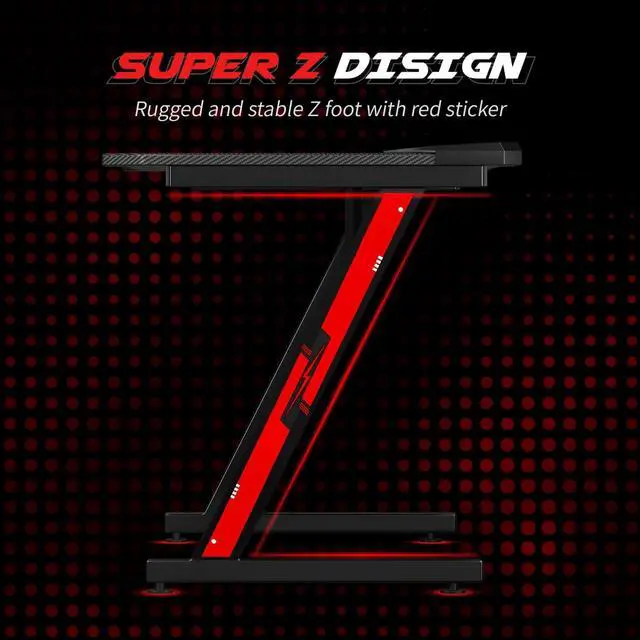 Alt view image 6 of 7 - Homall Gaming Desk Computer Desk Gaming Table Z Shaped Pc Gaming Workstation Home Office Desk with Carbon Fiber Surface Cup Holder and Headphone Hook (Black, 55 Inch)