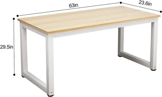 Alt view image 2 of 7 - NSdirect Modern Computer Desk 63 Inch Large Office Desk, Writing Study Table for Home Office Desk Workstation Wide Metal Sturdy Frame Thicker Steel Legs, White