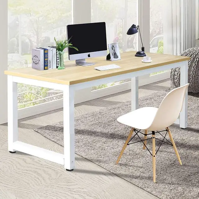 Alt view image 5 of 7 - NSdirect Modern Computer Desk 63 Inch Large Office Desk, Writing Study Table for Home Office Desk Workstation Wide Metal Sturdy Frame Thicker Steel Legs, White
