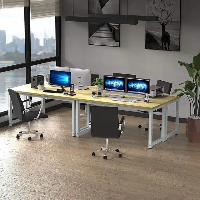 Alt view image 6 of 7 - NSdirect Modern Computer Desk 63 Inch Large Office Desk, Writing Study Table for Home Office Desk Workstation Wide Metal Sturdy Frame Thicker Steel Legs, White