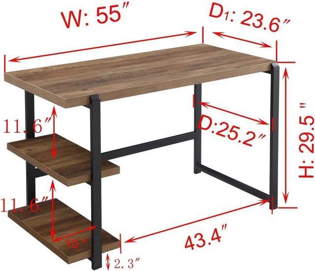  FOLUBAN Rustic Industrial Computer Desk,Wood and Metal Writing  Desk, Vintage PC Table for Home Office, Oak 55 inch : Home & Kitchen