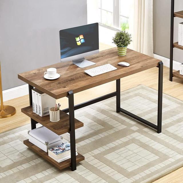 FOLUBAN Computer Desk, Home Office Desk with 2 Storage Shelves on Left or  Right, Modern Writing Desk, Simple Wooden Study Table, Oak 55 inch.