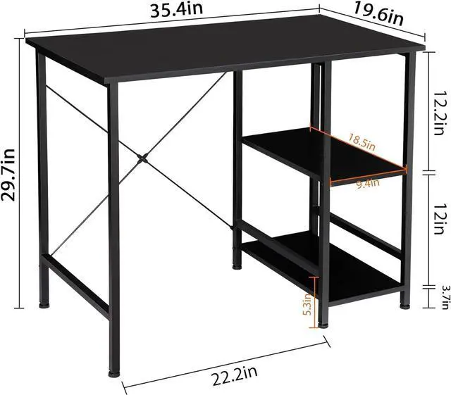 Alt view image 3 of 7 - ZenStyle Small Computer Desk with Storage Shelves Under Desk Reversible, 36Inch Home Office Writing Desk Table with Shelves for Small Place, Black